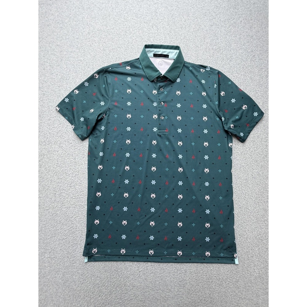 Greyson Polo Shirt Mens M Green Wolf Print Troon North Golf Performance Stretch